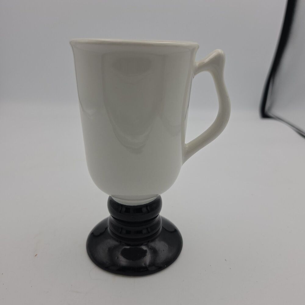 Hall Coffee Mug Cup Pottery #1273 White/ Black Footed Pedestal 6" Made in USA